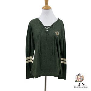 Blue 84 La Verne Leopards Top Womens M Medium Heather V-Neck Lace Up Varsity New